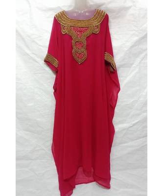 Red Embroidered Georgette Islamic Arabic Partywear Abaya 1