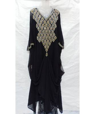 BLACK ISLAMIC Hand Embroidery Stitched KAFTAN 1