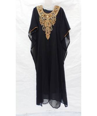 Black Islamic Hand Embroidery Stitched Kaftan 1