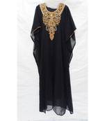 Black Islamic Hand Embroidery Stitched Kaftan