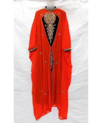 Orange Islamic Hand Embroidery Stitched Kaftan 1