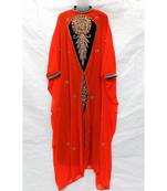 Orange Islamic Hand Embroidery Stitched Kaftan