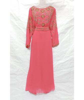 Light Pink Embroidered Georgette Islamic Arabic Partywear Abaya 1