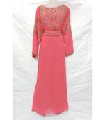 Light Pink Embroidered Georgette Islamic Arabic Partywear Abaya