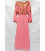 Light Pink Embroidered Georgette Islamic Arabic Partywear Abaya