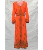Orange Islamic Hand Embroidery Stitched Kaftan