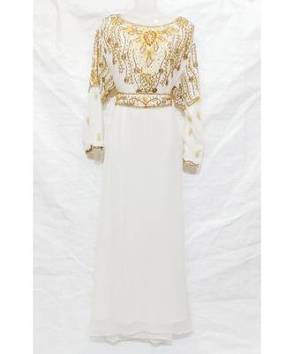 White Islamic Hand Embroidery Stitched Kaftan 1