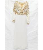 White Islamic Hand Embroidery Stitched Kaftan