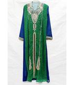 Green Hand Embroidery Stitched Kaftan