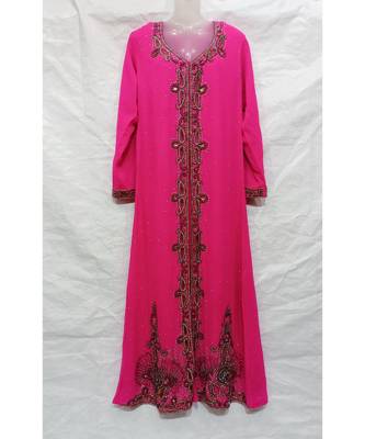 Light Pink Embroidered Georgette Islamic Arabic Partywear Abaya 1