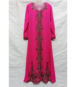 Light Pink Embroidered Georgette Islamic Arabic Partywear Abaya