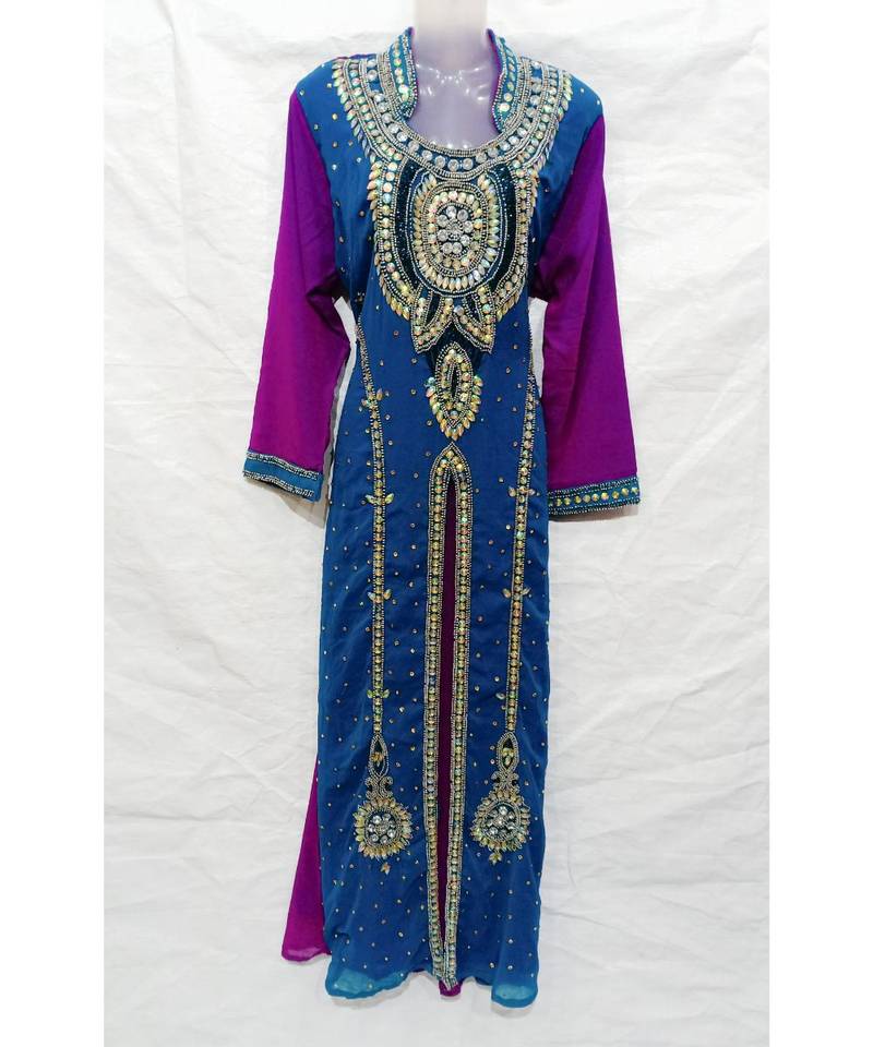 Mix Color Embroidered Georgette Islamic Arabic Partywear Kaftan
