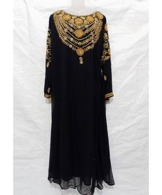 Black Islamic Hand Embroidery Stitched Kaftan 1
