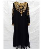 Black Islamic Hand Embroidery Stitched Kaftan