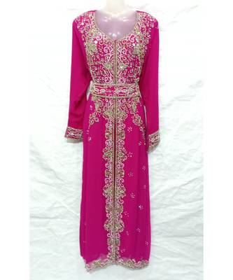 Pink Islamic Hand Embroidery Stitched Kaftan 1