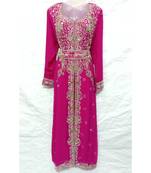 Pink Islamic Hand Embroidery Stitched Kaftan
