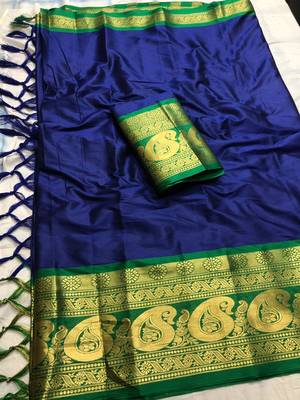 Blue woven cotton saree with blouse 1