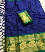 Blue woven cotton saree with blouse