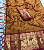 Orange woven cotton saree with blouse