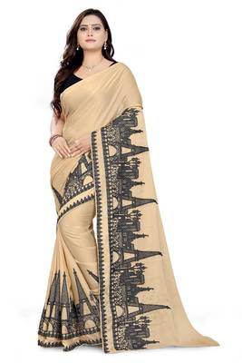 Cream Embroidered Georgette Saree With Blouse 1