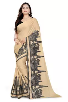 Cream Embroidered Georgette Saree With Blouse