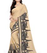 Cream Embroidered Georgette Saree With Blouse
