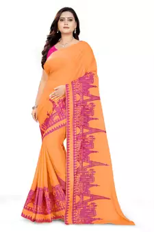 Yellow Embroidered Georgette Saree With Blouse