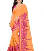 Yellow Embroidered Georgette Saree With Blouse