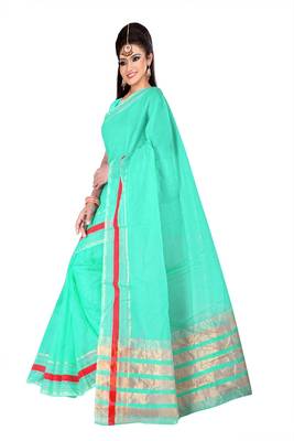 Blue woven super net saree with blouse 2