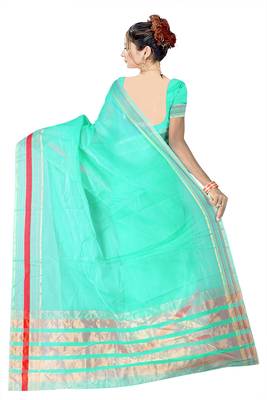 Blue woven super net saree with blouse 3