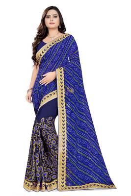 Blue Embroidered Georgette Saree With Blouse 1
