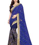 Blue Embroidered Georgette Saree With Blouse