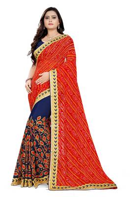 Red Embroidered Georgette Saree With Blouse 1