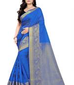 Blue Printed Cotton Silk Saree With Blouse