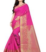 Pink Printed Cotton Silk Saree With Blouse