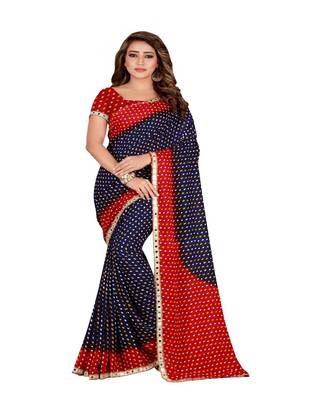 blue printed georgette saree with blouse 1