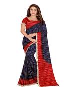 blue printed georgette saree with blouse
