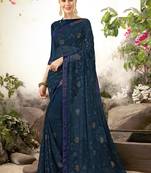 Blue embroidered georgette saree with blouse