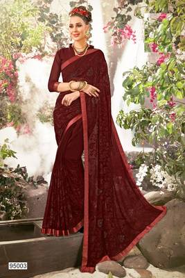Maroon embroidered georgette saree with blouse 1