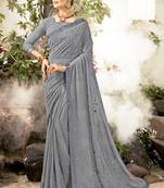 Grey embroidered georgette saree with blouse