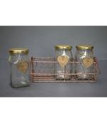 3 Glass Jar set with Holder - Copper