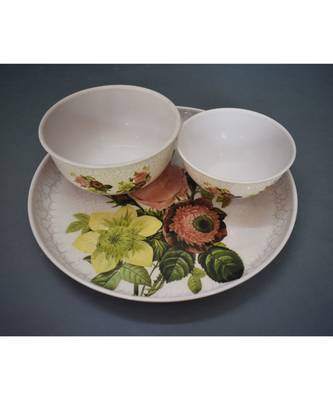 Flower Print Plate Cum Platter with Bowls 1