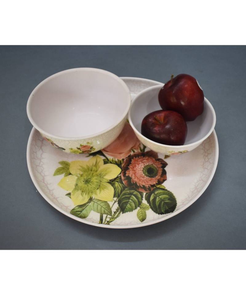 Flower Print Plate Cum Platter with Bowls