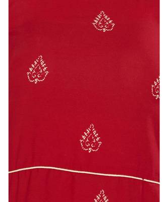 Red Screen Print Crepe Unstitched Salwar With Dupatta 4