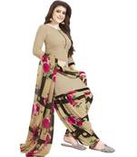 Beige Floral Print Synthetic Unstitched Salwar With Dupatta