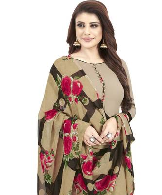 Beige Floral Print Synthetic Unstitched Salwar With Dupatta 3