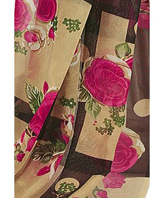 Beige Floral Print Synthetic Unstitched Salwar With Dupatta 5