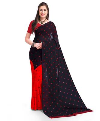 Black Printed Georgette Saree With Blouse 1