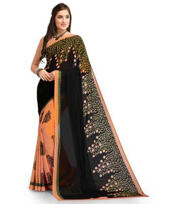 Black Printed Georgette Saree With Blouse 1