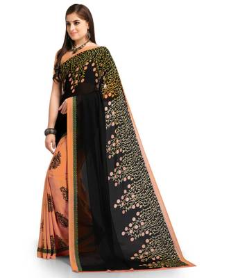 Black Printed Georgette Saree With Blouse 2